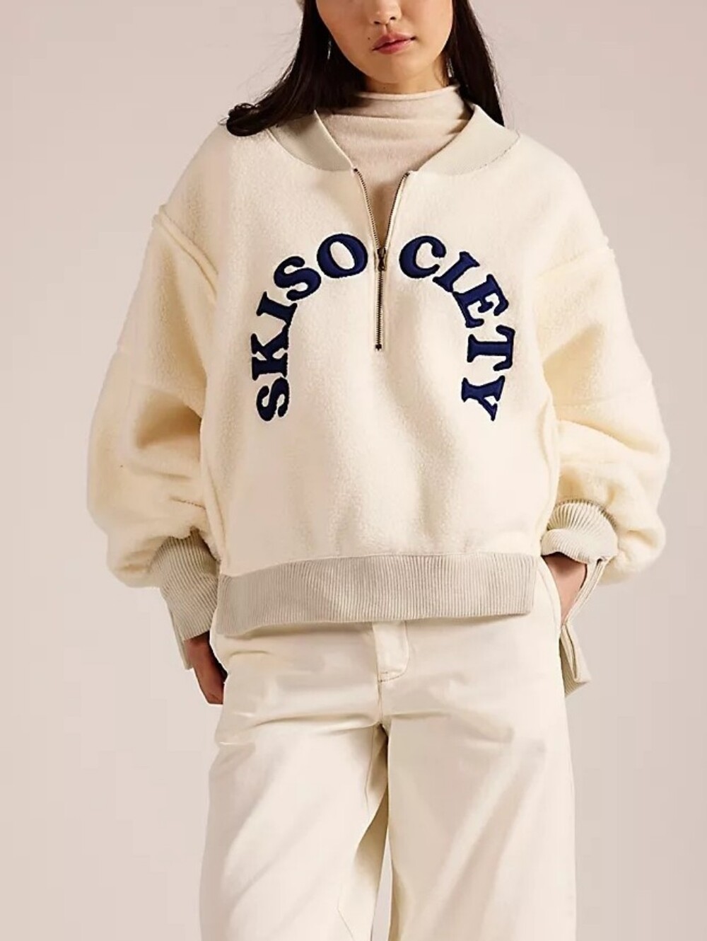 NWT FP+Tricia Fix Collab Ski Society Qtr Zip Sweatshirt Oversized XS